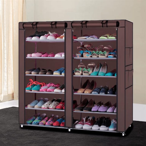 Steel and Fabric Multi-Purpose Shoe Rack with Cover, 12 Shelf