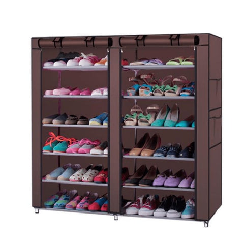 Steel and Fabric Multi-Purpose Shoe Rack with Cover, 12 Shelf