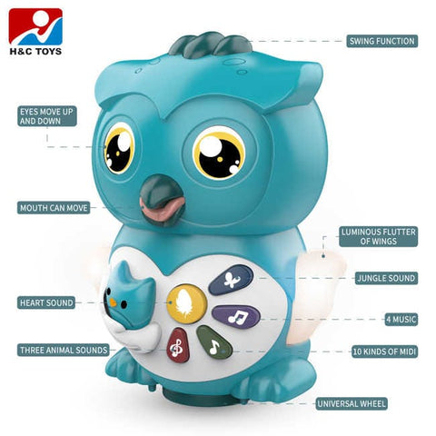 Multi-function education swinging cartoon electronic owl plastic toy for kids