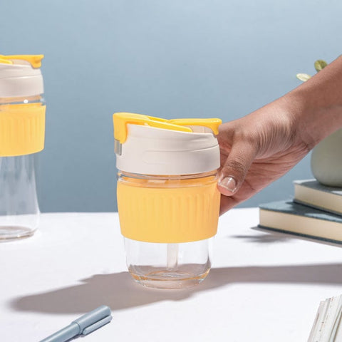 Glass Coffee Mug with Lid and Straw
