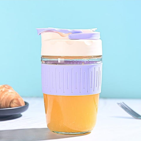 Glass Coffee Mug with Lid and Straw