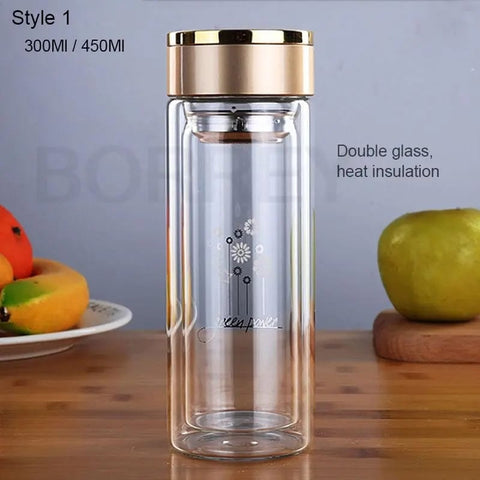 Double Wall Borosilicate Glass Tea Bottle