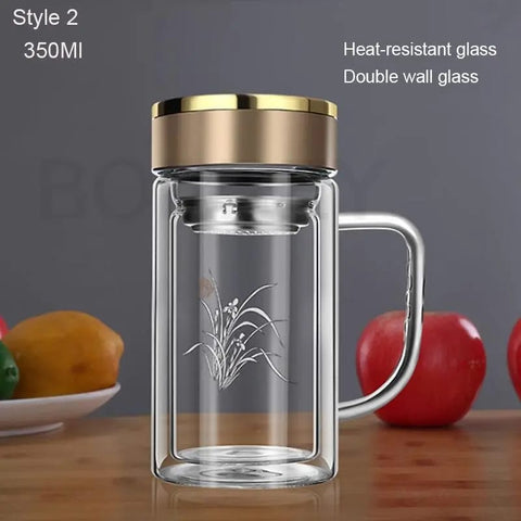 Double Wall Borosilicate Glass Tea Bottle