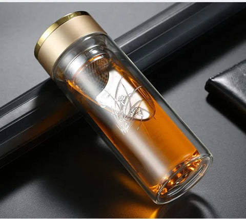 Double Wall Borosilicate Glass Tea Bottle