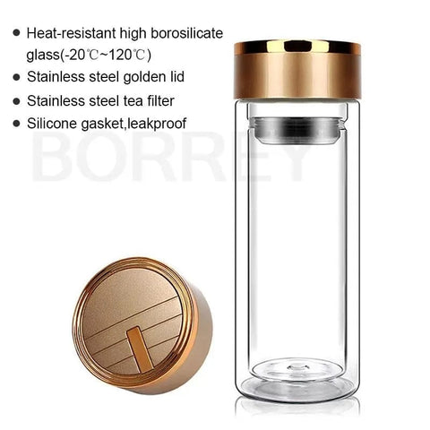 Double Wall Borosilicate Glass Tea Bottle