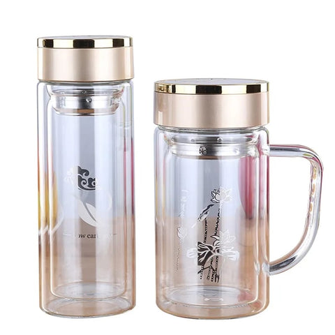 Double Wall Borosilicate Glass Tea Bottle