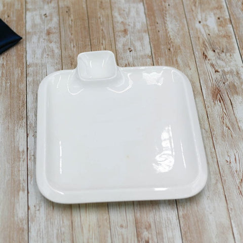 White Square Platter With Sauce Compartment