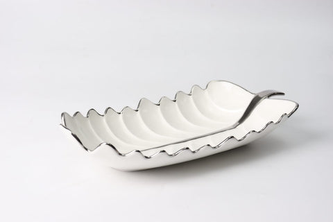 White Porcelain and Silver Leaf Tray