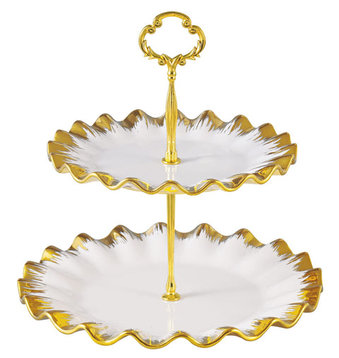 White Cake Stand - Rippled Edges
