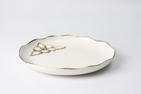 White With Gold Edges Ceramic Flower Plate