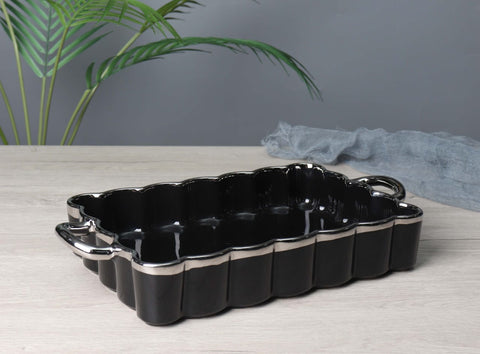 Rectangle Flower Edge Ceramic Dish