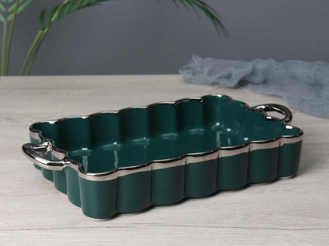 Rectangle Flower Edge Ceramic Dish