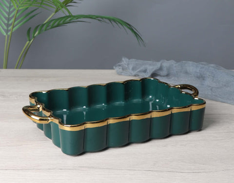 Rectangle Flower Edge Ceramic Dish