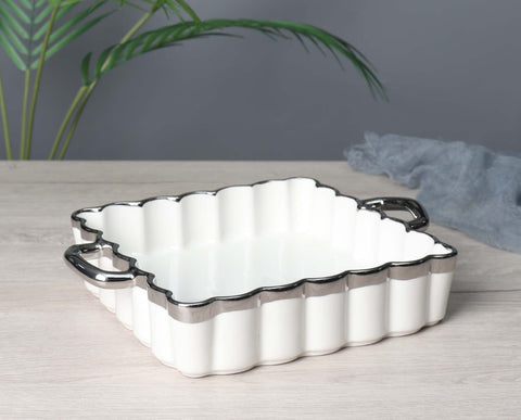 Square Flower Edge Ceramic Dish