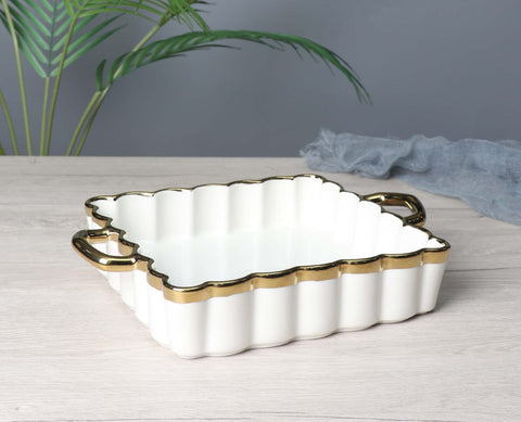 Square Flower Edge Ceramic Dish