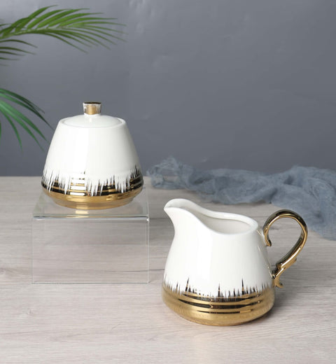 Ivory White & Gold Sugar and Milk Pot Set