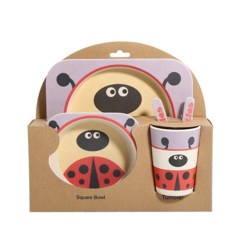 Set Of 5 Bamboo Fiber Kids Tableware Set