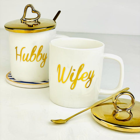 Couple Mugs With Lid & Spoon - Set of 2