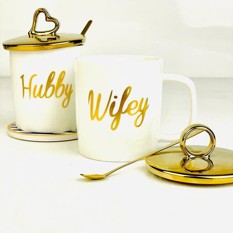 Couple Mugs With Lid & Spoon - Set of 2