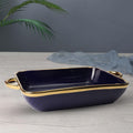 Sweet Home Rectangular Ceramic Baking Dish with Gold & Silver Edges