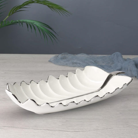 White Porcelain and Silver Leaf Tray