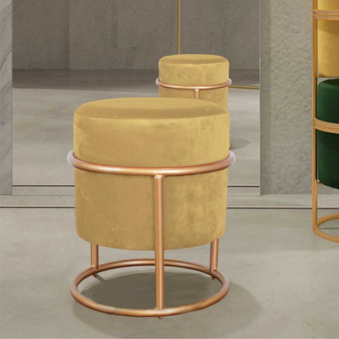 Luxury Wooden Round Stool With Golden Metal Stand