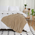 Checkered Pattern Double Layered Winter Sherpa Blanket - Sand