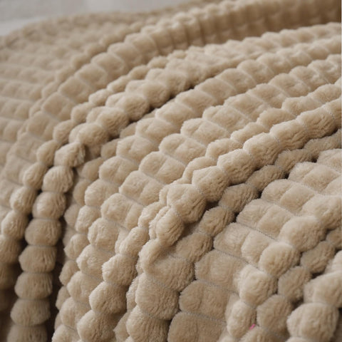 Checkered Pattern Double Layered Winter Sherpa Blanket - Sand