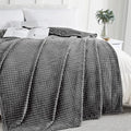 Checkered  Pattern Double Layered Winter Sherpa Blanket - Grey