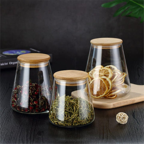 Glass Jar Set With Bamboo Lid - Set of 3