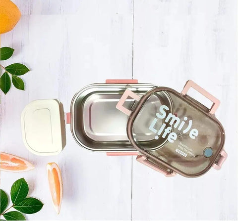 Smile Double Layer Stainless Steel Lunch Box