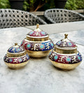 Colourful Pattern Brass Candy Jars - Set of 3