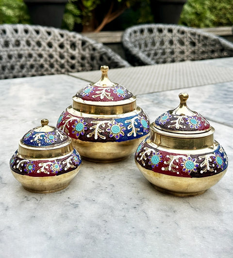 Colourful Pattern Brass Candy Jars - Set of 3