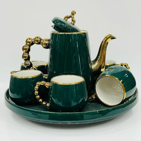 Modern Design Ceramic Tea Set 6 With Round Tray