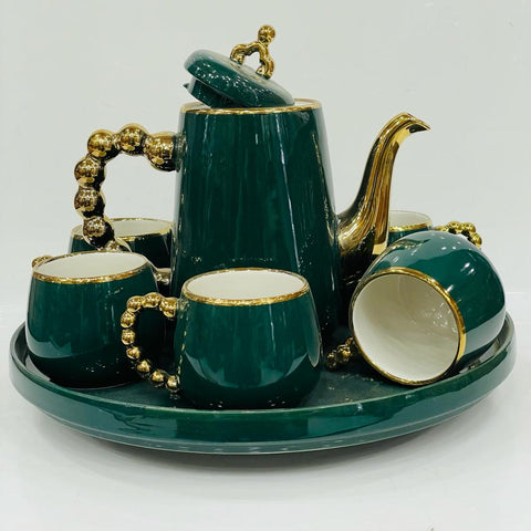 Modern Design Ceramic Tea Set 6 With Round Tray