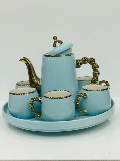 Modern Design Ceramic Tea Set 6 With Round Tray