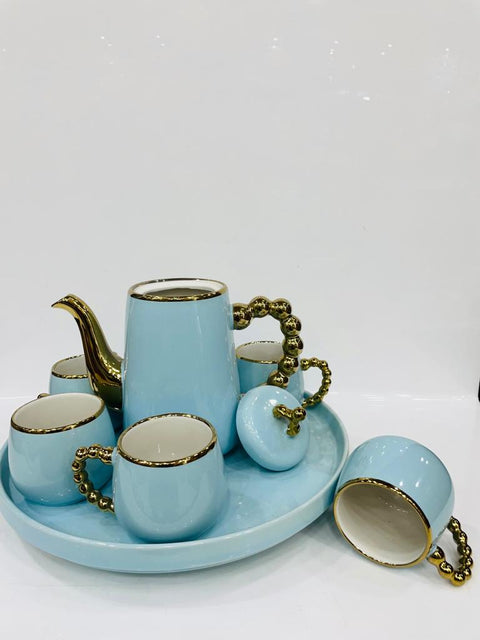 Modern Design Ceramic Tea Set 6 With Round Tray
