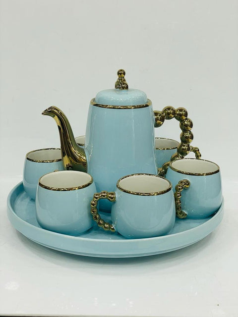Modern Design Ceramic Tea Set 6 With Round Tray