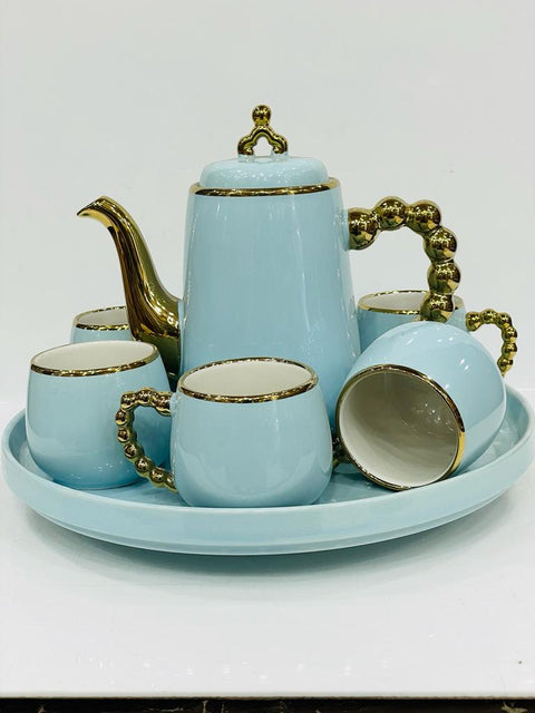 Modern Design Ceramic Tea Set 6 With Round Tray