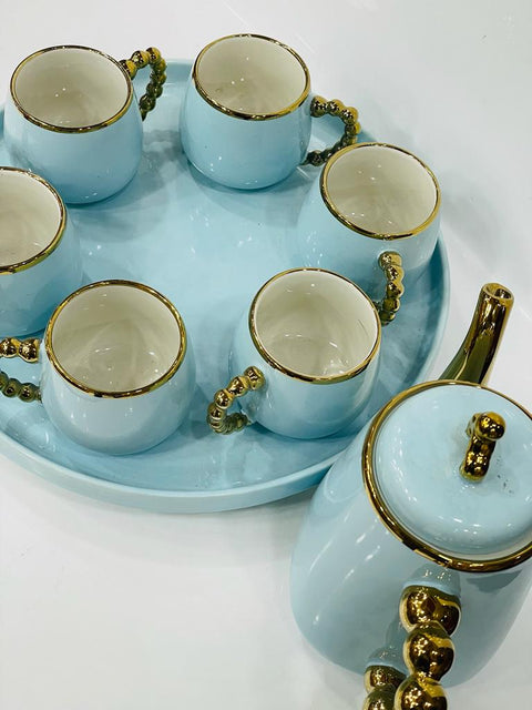 Modern Design Ceramic Tea Set 6 With Round Tray