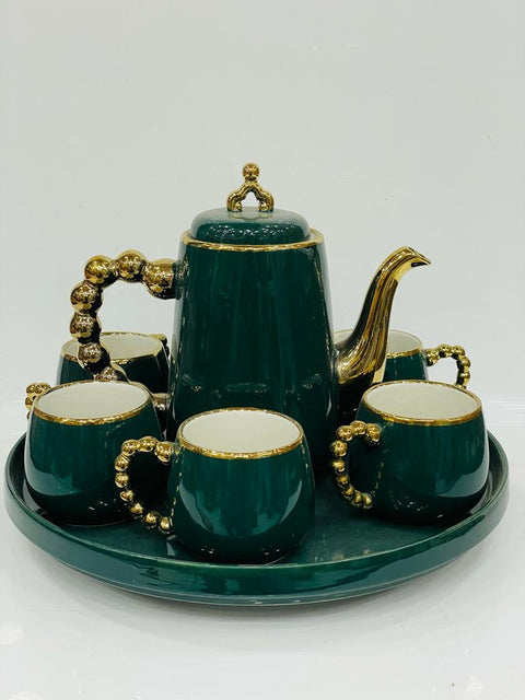 Modern Design Ceramic Tea Set 6 With Round Tray