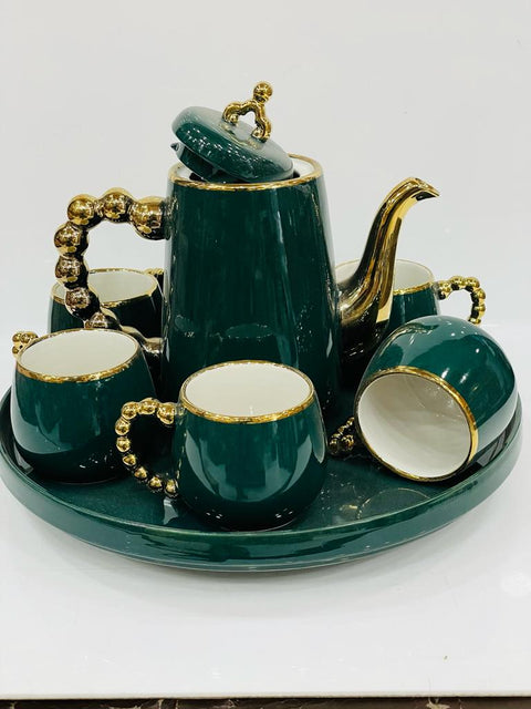 Modern Design Ceramic Tea Set 6 With Round Tray