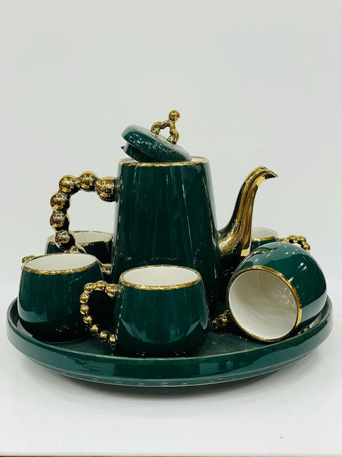 Modern Design Ceramic Tea Set 6 With Round Tray
