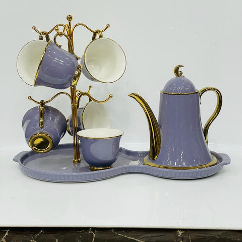 British Style Luxury Porcelain Tea Set With Tray - 8 Pcs