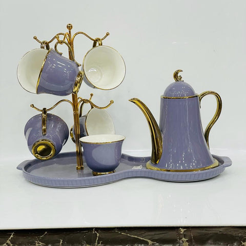 British Style Luxury Porcelain Tea Set With Tray - 8 Pcs