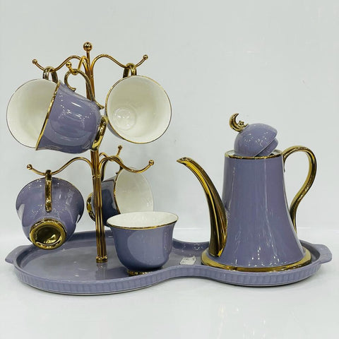 British Style Luxury Porcelain Tea Set With Tray - 8 Pcs