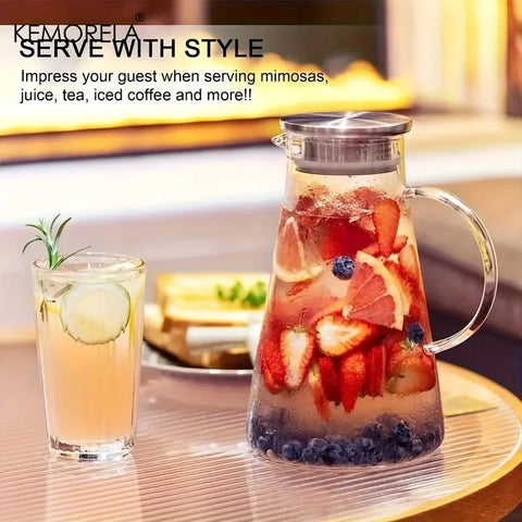 Water Jug Juice Pitcher Glass with Stainless Steel Lid