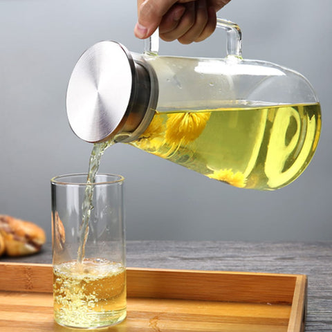 Water Jug Juice Pitcher Glass with Stainless Steel Lid