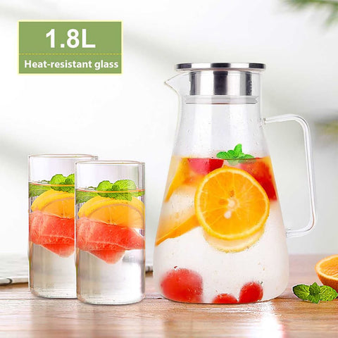 Water Jug Juice Pitcher Glass with Stainless Steel Lid
