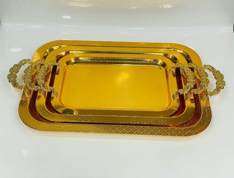 Gold Premium Stainless Steel Rectangular Serving Tray Set of 3